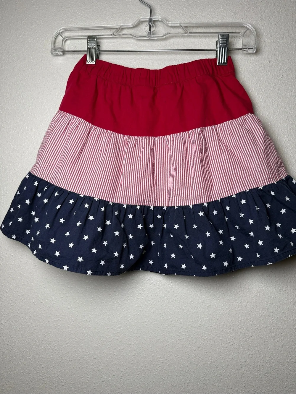 Gymboree Girls 8 Tiered Patriotic Skirt Skort Ruffles Seersucker Stars‎ Stripes